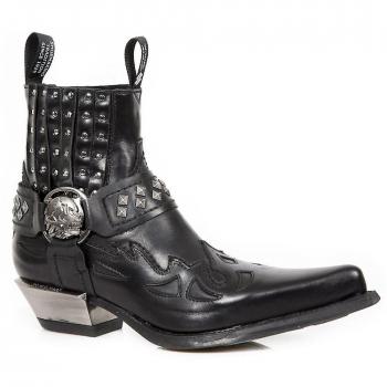 New Rock Black Studded Leather Biker Boots 7950-S9 EU41