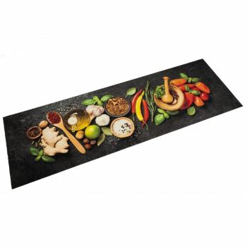 Alfombra de cocina lavable terciopelo dibujo huellas de patas 60x180 cm color gris oscuro