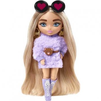 Barbie Extra Mini Muñeca Articulada Rubia con Coletas y Sudadera Morada HGP66 de Mattel