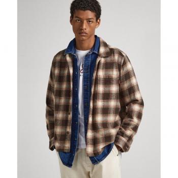 Pepe Jeans Chaendler Sobrecamisa Regular Fit para Hombre con Estampado de Cuadros Marrones
