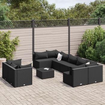 Set de Sofás de Jardín y Cojines 10 Pzas Ratán Sintético Negro