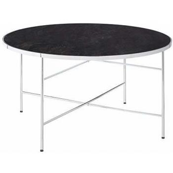 Mesa de Centro Redonda Grande de Cristal, contemporánea en Negro y Plateado, de ø 80x40 cm - LOLAhome