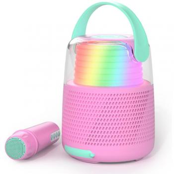 Altavoz Bluetooth Karaoke KS-80 Iluminado Multicolor con Micrófono Rosa
