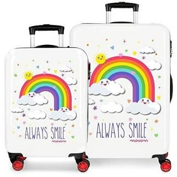 Enso Arcoiris Always Smile Juego de Maletas Blanco 55/68 cms Rígida ABS Cierre combinación 97L 4 Ruedas Equipaje de Mano