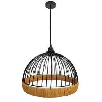 Lámpara colgante Gastón 1xE27 Negro/Natural Metal y Ratán (33xØ36x36cm)
