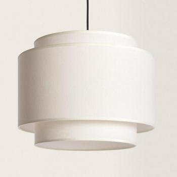Lámpara Colgante Vintage Arija de Metal y Tela Beige, Ideal para Salón, Dormitorio y Cocina, Compatible con Bombilla E27, IP20