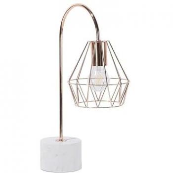 Lámpara de mesa moderna Mooni M con pantalla de metal cobrizo y base blanca, estilo industrial