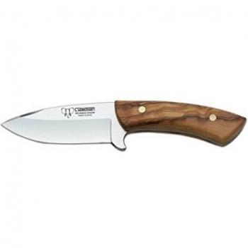 Cuchillo desollador Cudeman 133-L con mango de madera de olivo y hoja de 10,5 cm + tarjeta multiusos de regalo