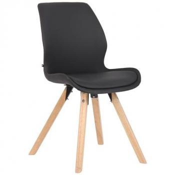 Silla de salón Luna con asiento acolchado negro en simil cuero y base de madera