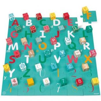 Cubos de Madera Kubix - Set de 40 Letras y Números con Puzzle - Janod