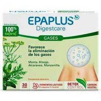 EPAPLUS Digestcare, Gases, Complemento Alimenticio para Expulsar los Gases Intestinales con Extracto de Menta, Hinojo, Alcaravea y Manzanilla, 30 Comprimidos