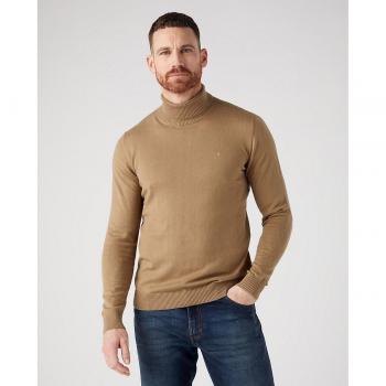 Wrangler Jersey de hombre de corte regular y cuello alto en marrón claro con punto y cuello vuelto