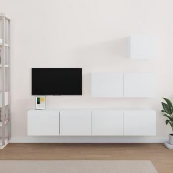 vidaXL Set de muebles para TV 4 piezas madera contrachapada blanco brillo 80 x 30 x 30 cm, Mueble de Salón, Mueble Televisor, Mesa de TV