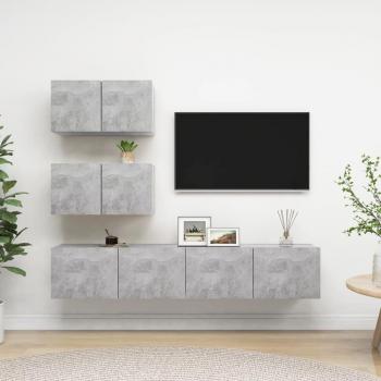 Set de muebles de salón TV 4 piezas madera de ingeniería 60 x 30 x 30 cm, Mueble de Salón, Mueble TV, Mueble Televisor, Mesa de TV en color gris hormigón