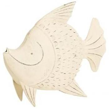 Figura Decorativa Pez de Metal Blanco 61x19x49 cm - Elegancia Sofisticada para el Hogar