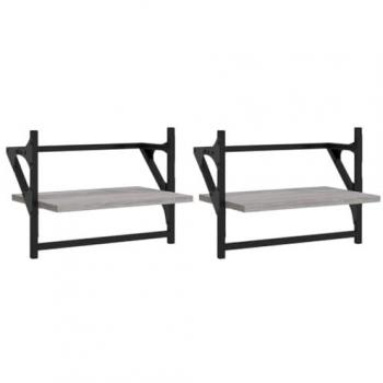 Estantes de pared con barras 2 piezas gris Sonoma 40x25x30 cm
