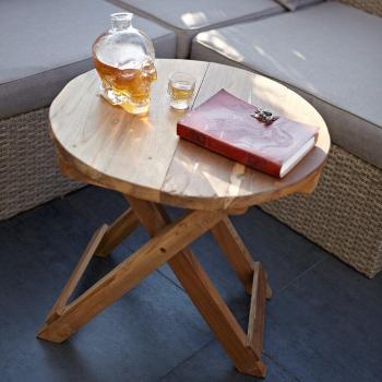 Mesa de Café Redonda Plegable de Madera Reciclada - Marrón - 50cm