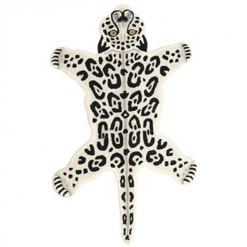 Alfombra Infantil de Lana Beige y Negra con Estampado de Leopardo de Nieve 100 x 160 cm para Sala de Juegos