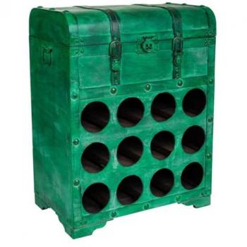 Baúl botellero de madera con arcon y hueco para 12 botellas, dimensiones 28 x 59 x 45 cm, color verde