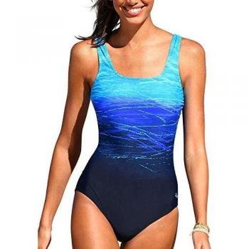 Bañador LASCANA de mujer con estampado batik y efecto moldeador azul, talla 46C