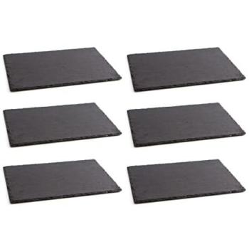 Set de 6 Bandejas Pizarra 40x30cm Quid Gastro Fresh - Negro Rugoso, Fácil de Limpiar y Reciclable