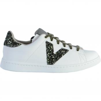 Zapatillas deportivas de mujer blancas con logo y trasera de glitter