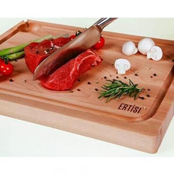Ertisi Tabla de Cortar Madera Grande 50 x 35 x 4 cm - Tabla Cortar Cocina Madera de Haya - Tabla Reversible con Asas y Ranura de Jugo y líquidos, y muescas de agarre - Tabla Cocina para Carnes