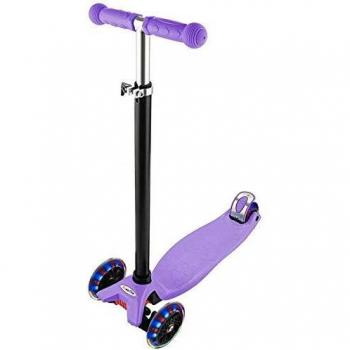 Profun Patinete de 4 Ruedas Scooter con Led Luces Manillar Altura Ajustable 68cm-86cm con Freno Posterior para Niños