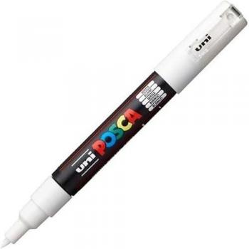 Rotulador Posca PC-1M Blanco - Rotulador acrílico de punta fina, color blanco, ideal para manualidades y arte, apto sobre diversas superficies como papel, madera y cerámica, resistente al agua y a la