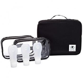 Neceser y organizador para hombres y mujeres, cuelga, paquetes plano, Sostiene toneladas, con 2 bolsas de velcro In-Out & 3 Transparente de 100 ml botellas de silicona para viaje de líquidos