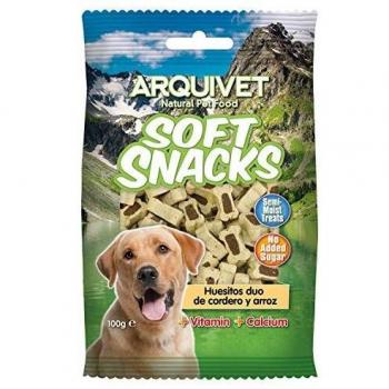 ARQUIVET Soft Snacks para Perro Huesitos Duo de Cordero y arroz 100 gr para Perro - Aperitivos para Perro en Forma de Hueso - Chuches, recompensas y premios caninos - Alimento complementario