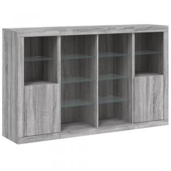 Aparador con luz LED 3 piezas madera de ingeniería gris Sonoma