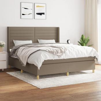 Cama box spring de muelles con colchón en tela gris taupe 160x200 cm
