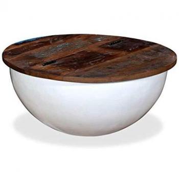 vidaXL Coffee Table Solid Reclaimed Wood White Bowl Shape