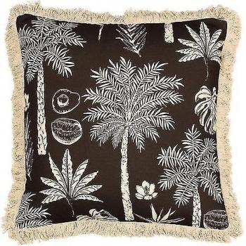 Funda de cojín Paoletti Colonial Fringed Palm Tree Espresso 45cm x 45cm, diseño colonial con palmeras, color espresso, medidas de 45 cm x 45 cm
