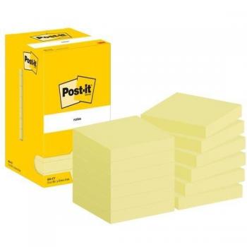 Notas Adhesivas Post-it 654 - Amarillo - 76 x 76 mm - Pack de 12 Blocs de 100 Hojas