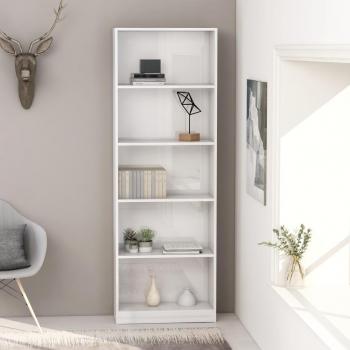 Estantería de 5 niveles de madera contrachapada, dimensiones 60x24x175 cm, disponible en colores Blanco, Negro y Roble Sonoma, ideal para Oficina, Estudio, Sala de Estar y Dormitorio