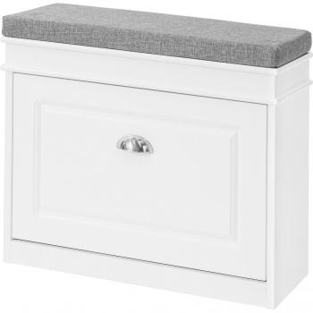 Estante para zapatos de pasillo con cajón abatible y cojín de asiento Blanco, SoBuy FSR82-K-W, Banco Zapatero con 1 Cajón Organizador para Zapatos Madera de ingeniería Blanco 60 x 24