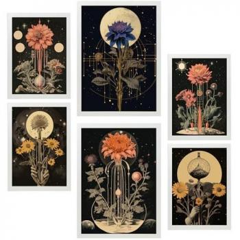 Set de 6 Pósters Collage Surrealista Estilo Esotérico Místico para Decoración de Paredes A3 y A4 Sin Marco