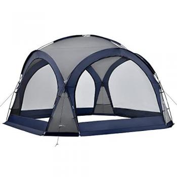 Cenador de jardín Grästorp 345x345 cm con iluminación LED, mosquiteras y cortinas laterales - Azul/Gris oscuro