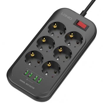 Regleta de alimentación LDNIO SE6403 con 6 tomas de corriente y 4 puertos USB