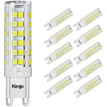 10 x G9 LED Bombillas, Kimjo 7W Lámpara Equivalente a 60W Lampara Halogenos, Blanco frío 6000K 500LM CRI 80, 360°ángulo de haz AC220-240V 75 x 2835 SMD, No-Regulable