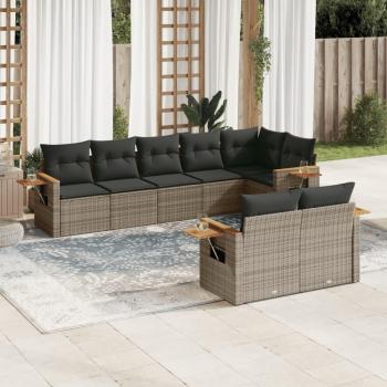 8-Piece Grey Poly Rattan Garden Sofa Set with Cushions