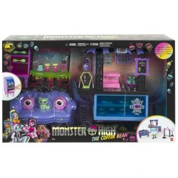 Accesorios Monster High - Juego Set The Coffin Bean Café Lounge con figuras y accesorios de la cafetería, incluye mesas, sillas y elementos decorativos temáticos de Monster High