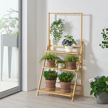 Escalera para Plantas Brändö de 3 Niveles en Bambú Natural - Estantería Versátil 144 x 70 x 40 cm
