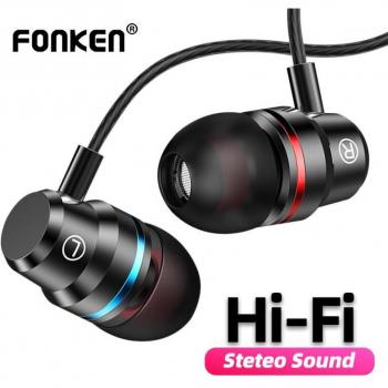 Auriculares In Ear FONKEN 3.5mm con Control por Cable y Micrófono, Casco Gaming para Teléfono Móvil Huawei, Auriculares Deportivos de Música en Plata