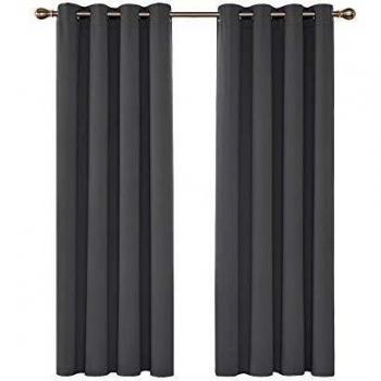 Deconovo Cortinas Termicas Aislantes Dormitorio Decoración Ventanas para Habitacion Moderna con Ojales 2 Piezas 132x183cm Gris Oscuro