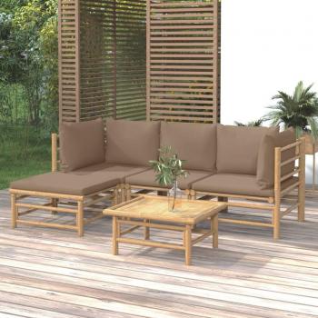 5-Piece Bamboo Garden Lounge Set with Taupe Cushions