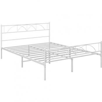HOMCOM Cama Doble 150x200 cm Estructura de Cama Somier con Cabecera Listones de Acero y Espacio de Almacenamiento Debajo de la Cama Carga 330 kg Blanco