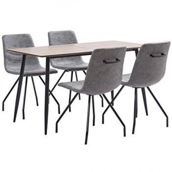 vidaXL Juego de Comedor 5 Piezas Cuero Sintético Mobiliario Hogar Decoración Casa Robusto Duradero Resistente Funcional Práctico Útil Gris Oscuro